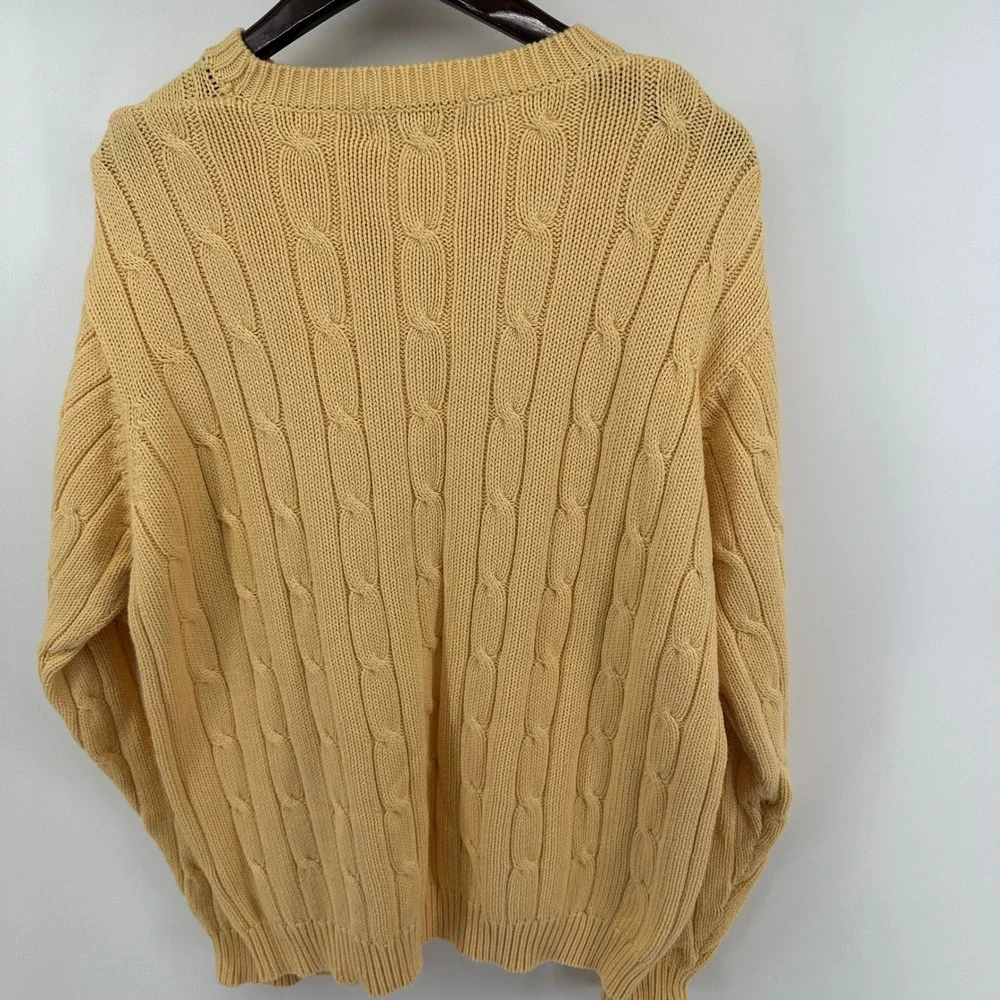 Eddie‎ Bauer Mens Medium Yellow Cable Knit Crewneck Sweater 100% Cotton Chunky - Picture 8 of 9